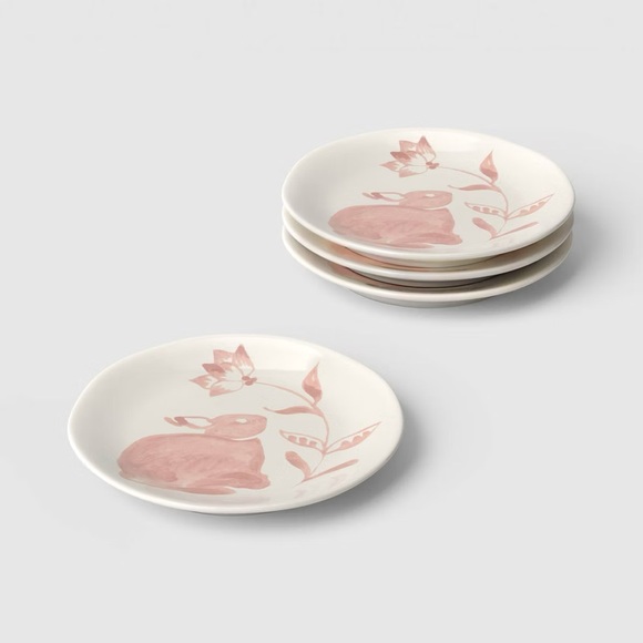 Threshold Other - 4pk 6" Easter Stoneware Aralia Appetizer Plates Hand Painted Pink - Threshold